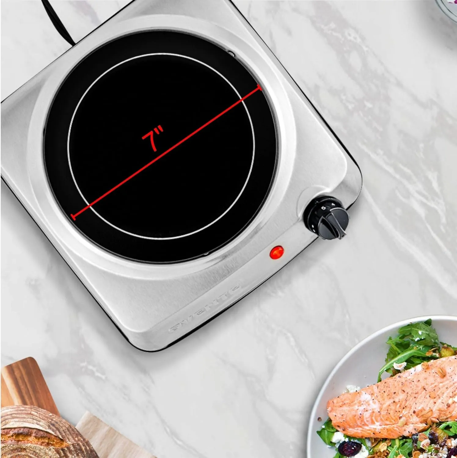 OVENTE Countertop Infrared Single Burner, 1000W Electric Hot Plate with 7 Ceramic Glass Cooktop, 5 Level Temperature Setting & Easy to Clean Base, Compact Stove for Home Dorm Office, Silver BGI101S