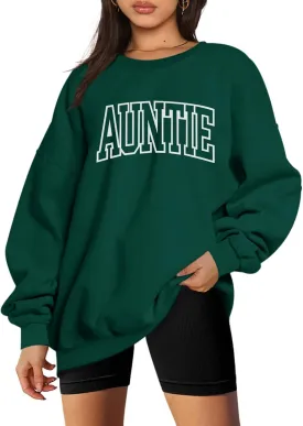 Oversized Auntie Printed Sweatshirt For Women Loose Fit Cool Aunt Crewneck Cotton Sweatshirts Long Sleeve Pullover
