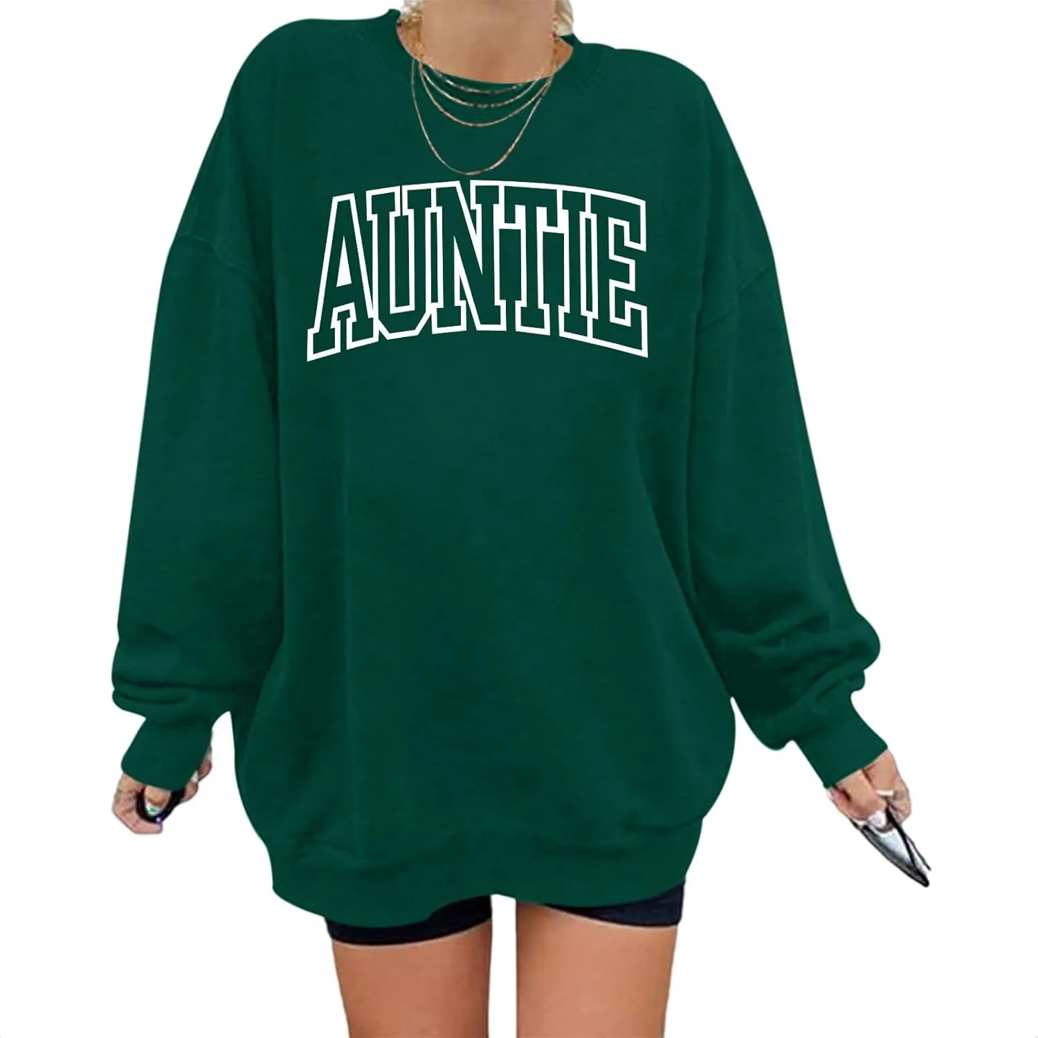 Oversized Auntie Printed Sweatshirt For Women Loose Fit Cool Aunt Crewneck Cotton Sweatshirts Long Sleeve Pullover