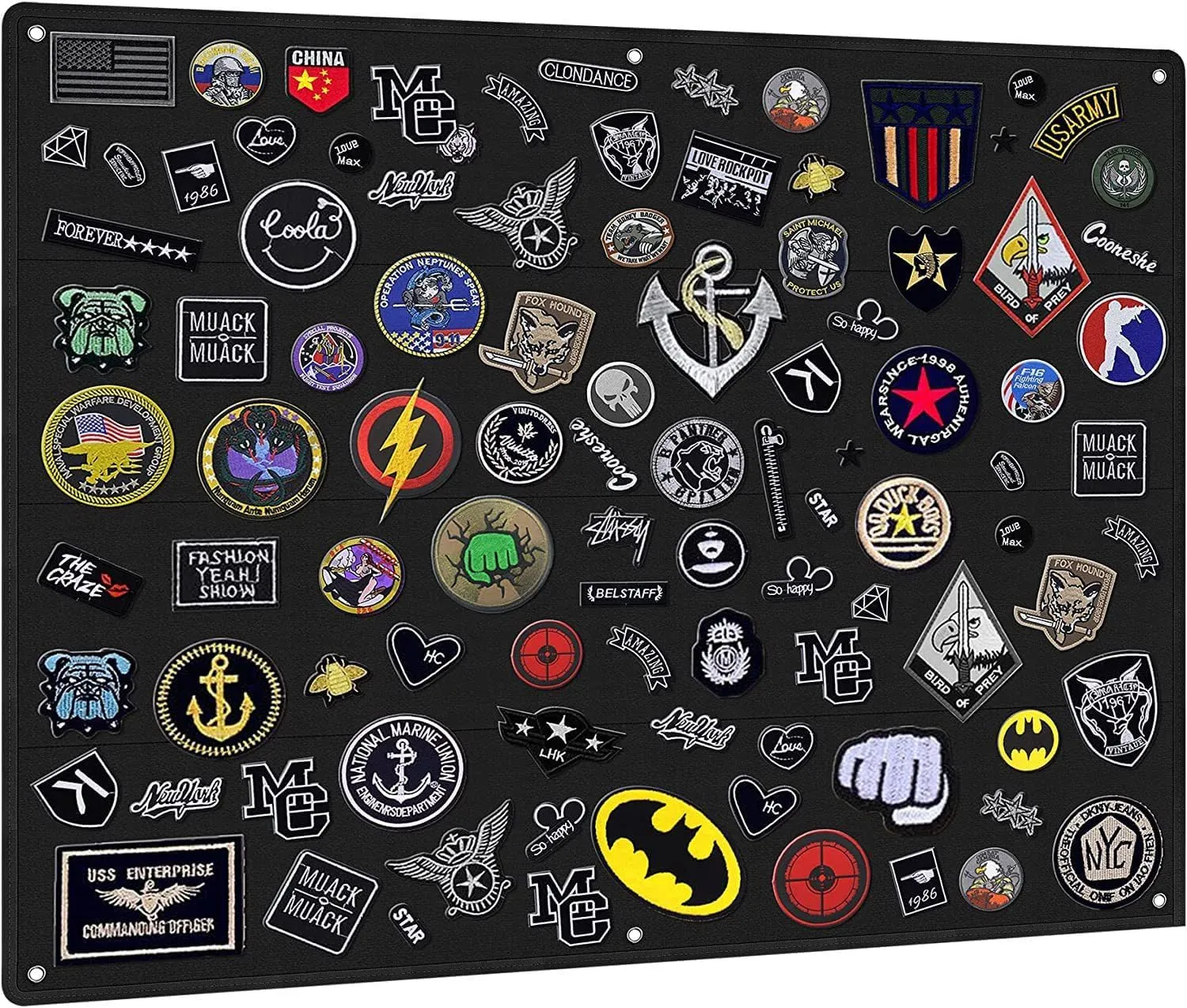 Patch Board with Stainless Steel Loop, Large (43.3 x 27.5 inches) Military Patches Display Board with Frame, Tactical Patch Wall, Black, No Patches Included