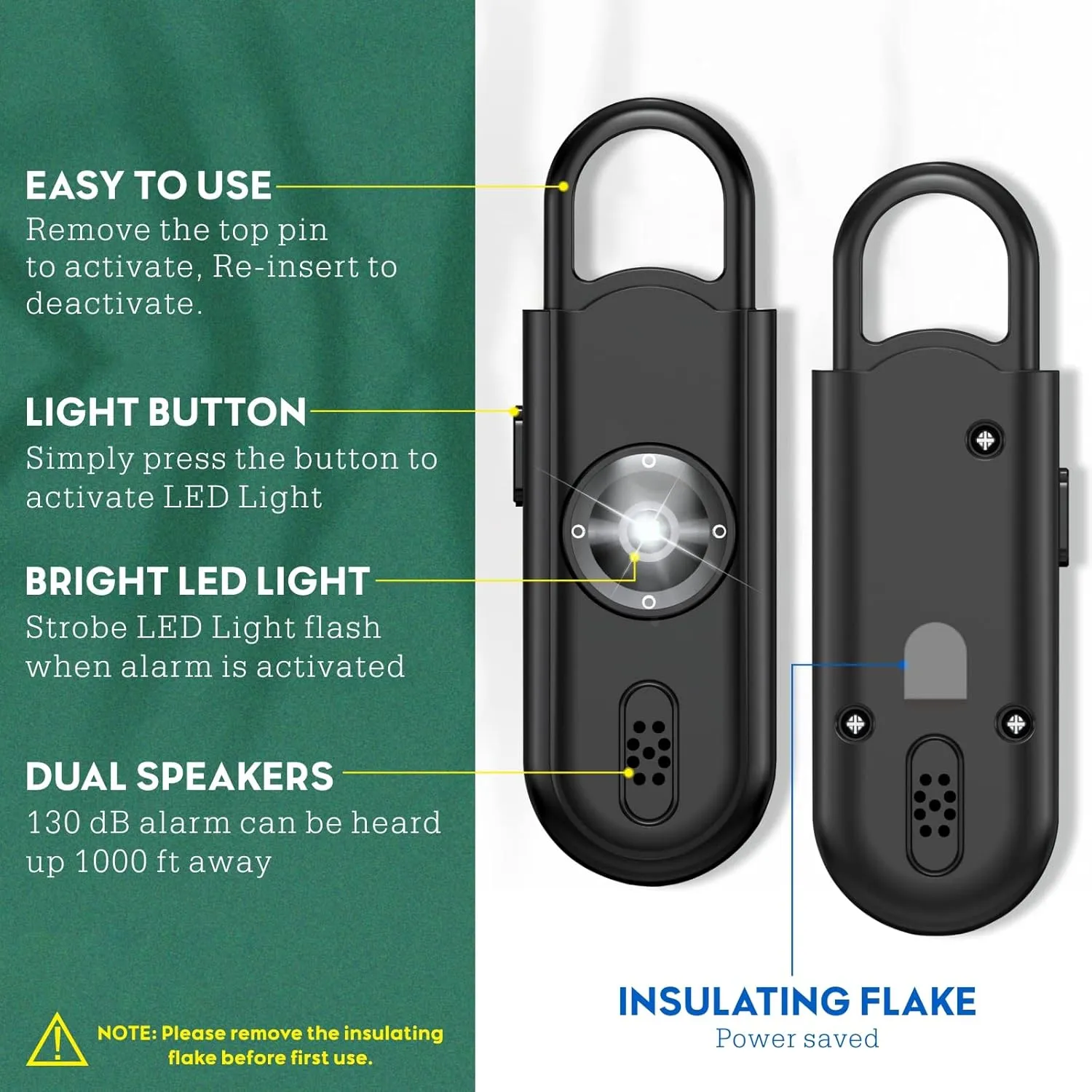 Personal Alarm Self Defense Device 130dB Loud, SOS Strobe Light, Flashlight, Emergency Whistle - Safe Sound Hand Held Safety Siren Key Chain Help Women, Elders, Kids Emergency Call