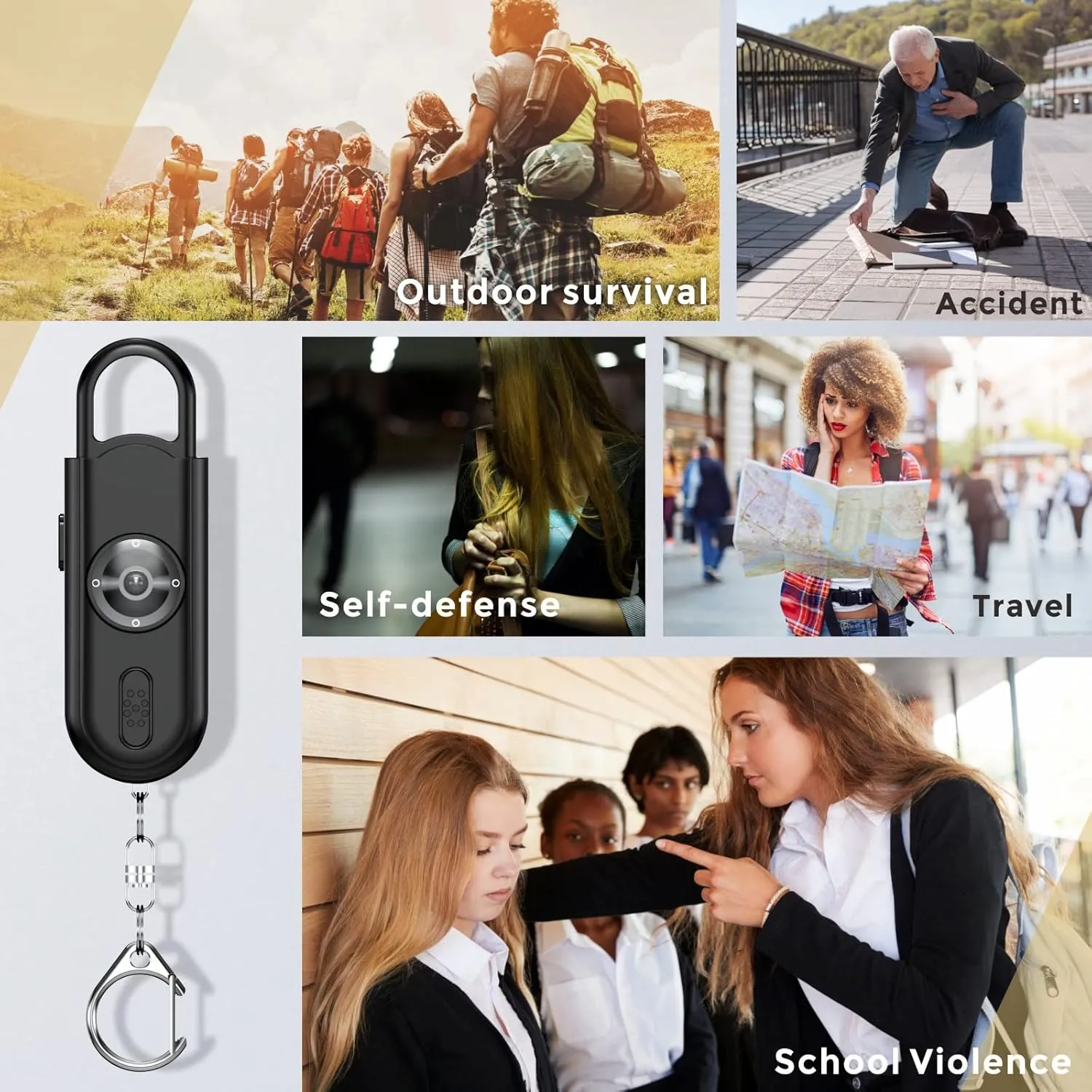 Personal Alarm Self Defense Device 130dB Loud, SOS Strobe Light, Flashlight, Emergency Whistle - Safe Sound Hand Held Safety Siren Key Chain Help Women, Elders, Kids Emergency Call