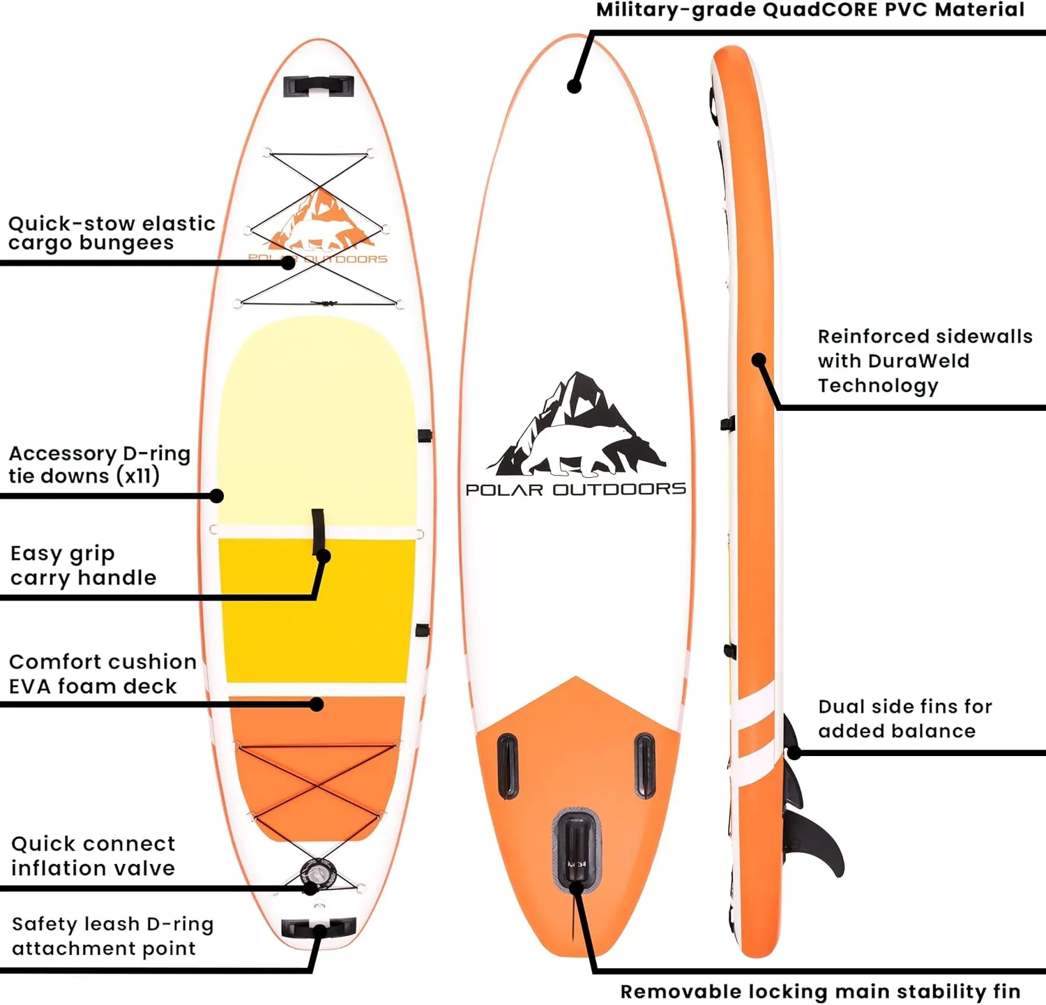 Polar Outdoors by Roc Inflatable Stand Up Paddle Board with Premium SUP Paddle Board Accessories, Wide Stable Design, Non-Slip Comfort Deck for Youth & Adults