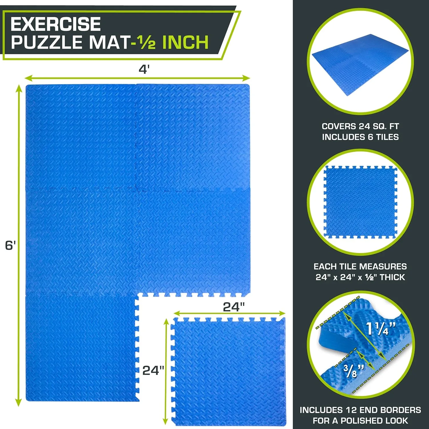 ProsourceFit Puzzle Exercise Mat  in, EVA Interlocking Foam Floor Tiles for Home Gym, Mat for Home Workout Equipment, Floor Padding for Kids, Cream, 24 in x 24 in x  in, 24 Sq Ft - 6 Tiles