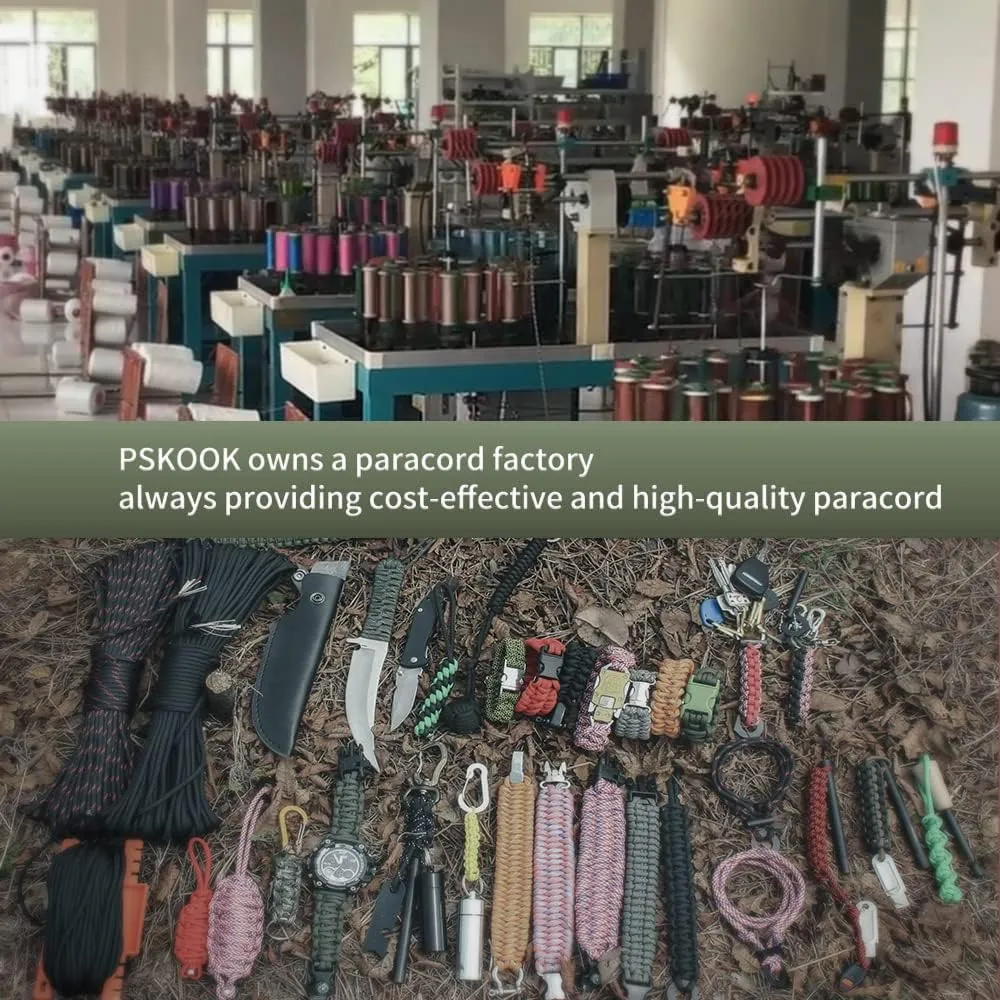 PSKOOK Survival Paracord Parachute Fire Cord Survival Ropes Red Tinder Cord PE Fishing Line Cotton Thread 7 Strands Outdoor 20, 25, 100 Feet