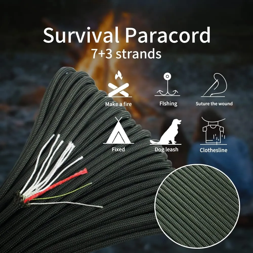 PSKOOK Survival Paracord Parachute Fire Cord Survival Ropes Red Tinder Cord PE Fishing Line Cotton Thread 7 Strands Outdoor 20, 25, 100 Feet