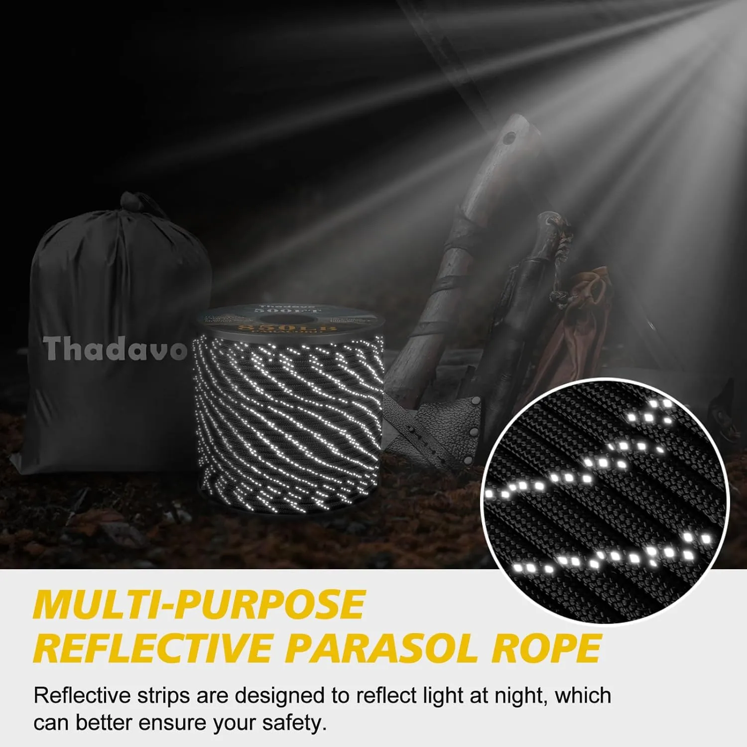 Reflective Paracord Rope 850Ib, 50/100/200/500/1000ft 4MM 11 Strand para Cords Lanyard Utility Parachute Cord for Tent Camping Hiking Survival Tactical Clothesline DIY Projects, Black 100FT