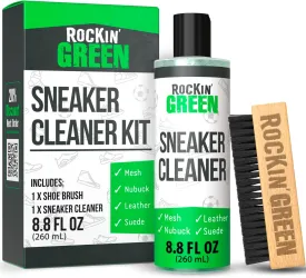 Rockin'Green Shoe Cleaning Kit - Shoe Cleaner Sneakers Solution with Brush Included - Sneaker Cleaner Kit Safe for Mesh, Nubuck, Leather, Suede - Deep Refresh Care Kit (8.8fl oz)