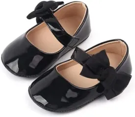 Sawimlgy Baby Girls Mary Jane Sequins Crown Flats PU Leather Wedding Party Princess Ballet Shoe Infant Rubber Sole Prewalker Toddler First Crib Shoes