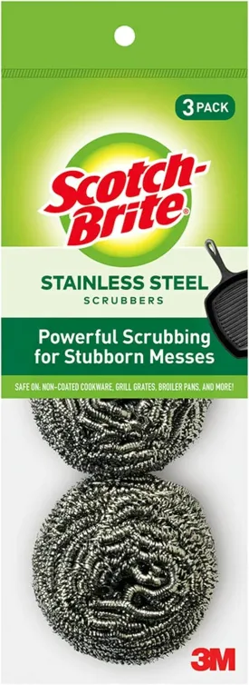 Scotch-Brite Stainless Steel Scrubber, Dish Scrubbers for Cleaning Kitchen and Household, Dishes, 3