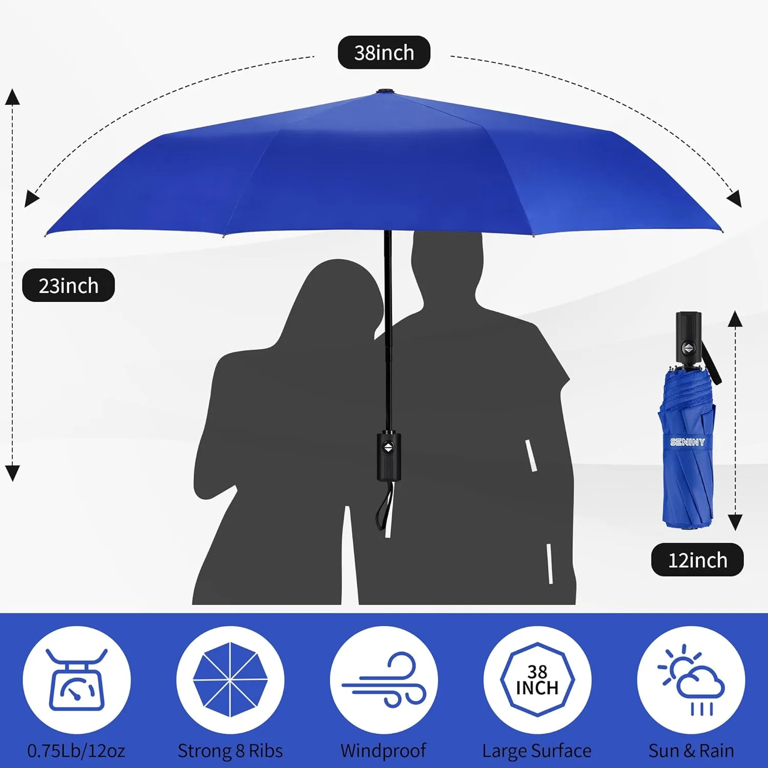 Seniny Windproof Travel Umbrella, Automatic Umbrellas for Rain, Portable & Compact Umbrellas for Backpack, Strong UV for Protection, Folding Small Sun Umbrella for Car, Walking