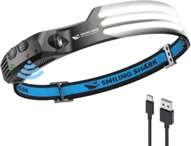 Smiling Shark LED Headlamp, 230Wide Angle 3*White Light Strips The Brightest Head Lamp Rechargeable with Motion Sensor Waterproof Headlight for Camping Hiking Outdoor, Head-Lamp-LED-Frontale-Light