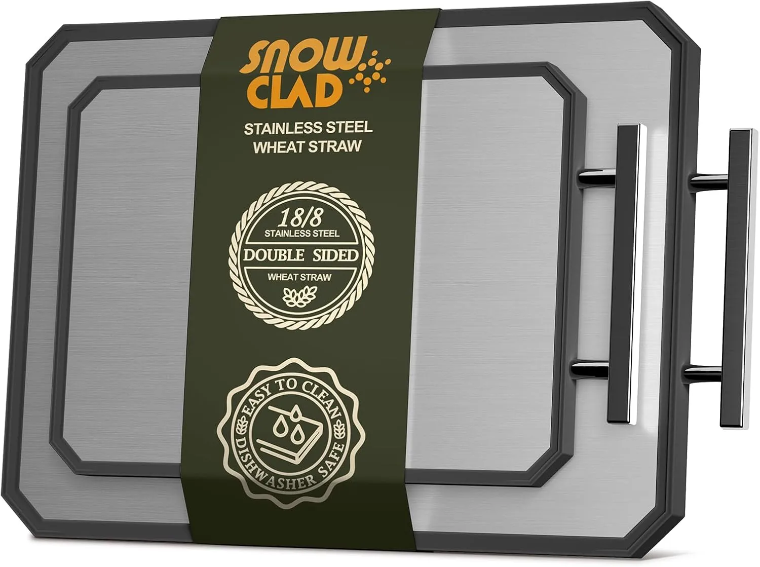 SNOWCLAD Stainless Steel Cutting Board,Double Sided Steel Cutting Board Set for kitchen,Stainless Steel/Wheat straw pp Large for meat,Dishwasher Safe [16 * 11 12 * 8.3 Inch]