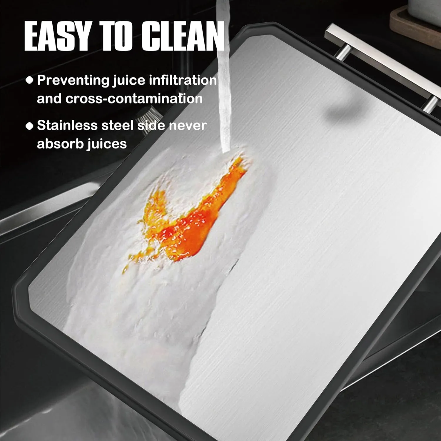 SNOWCLAD Stainless Steel Cutting Board,Double Sided Steel Cutting Board Set for kitchen,Stainless Steel/Wheat straw pp Large for meat,Dishwasher Safe [16 * 11 12 * 8.3 Inch]