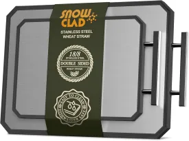 SNOWCLAD Stainless Steel Cutting Board,Double Sided Steel Cutting Board Set for kitchen,Stainless Steel/Wheat straw pp Large for meat,Dishwasher Safe [16 * 11 12 * 8.3 Inch]