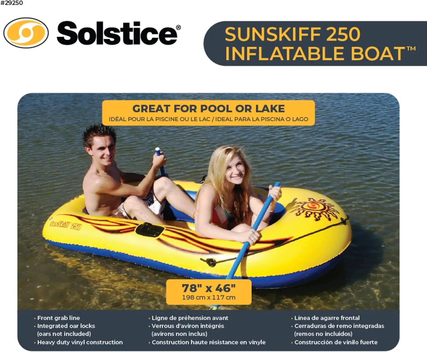 Solstice by Swimline SunSkiff 2-Person Boat, Yellow, Blue, Black, One Size (29250)