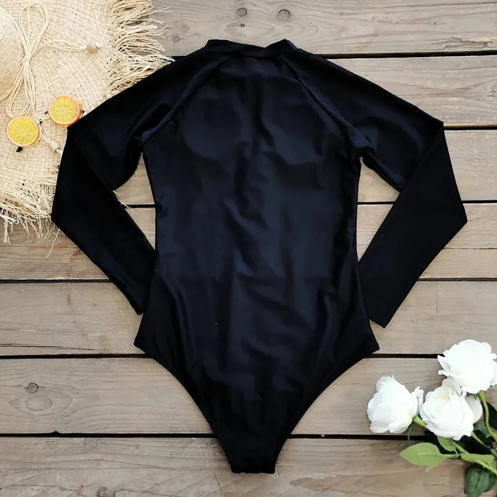 Surfing Sport Swimsuit Long Sleeves Women One Piece Swimsuit