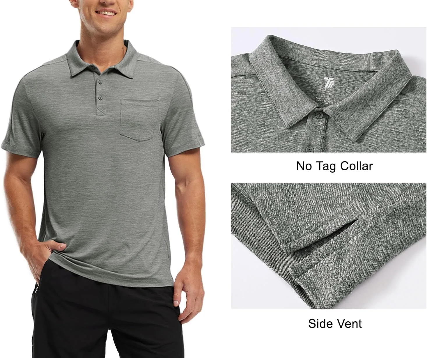 TBMPOY Men's Polo Shirts Short Sleeves with Pocket Lightweight Quick Dry Outdoor Casual Work Golf Sports Shirt