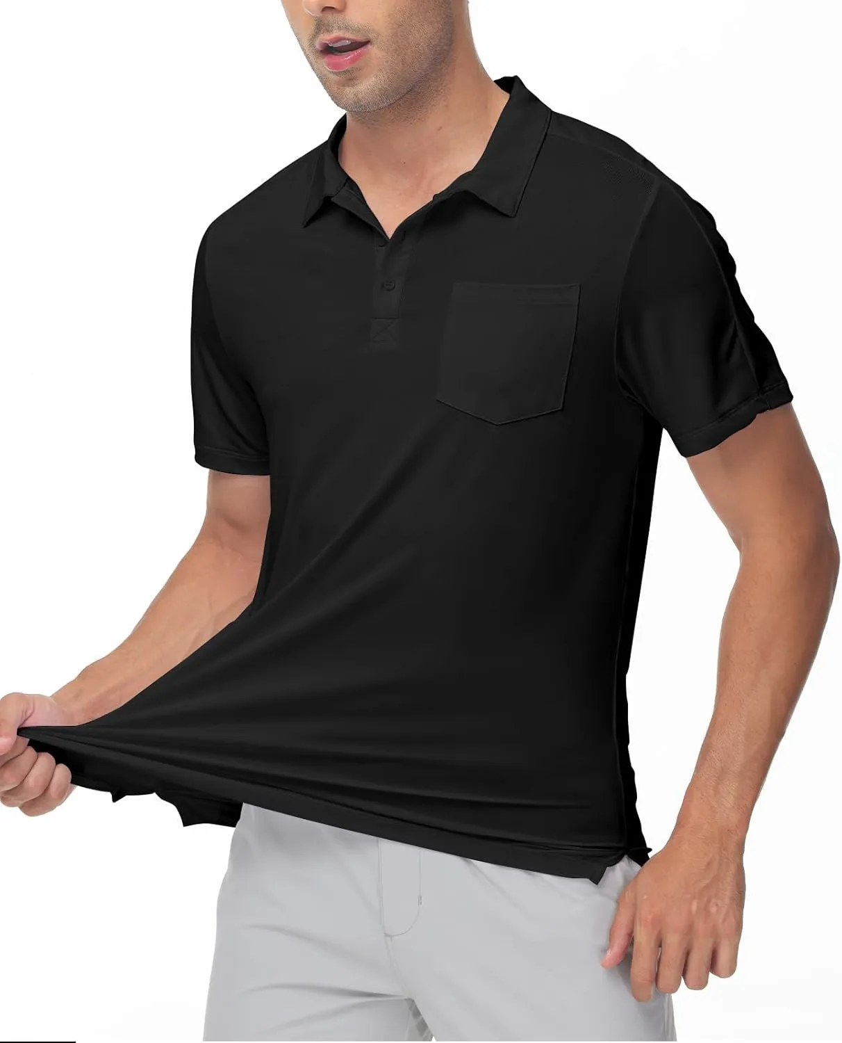 TBMPOY Men's Polo Shirts Short Sleeves with Pocket Lightweight Quick Dry Outdoor Casual Work Golf Sports Shirt