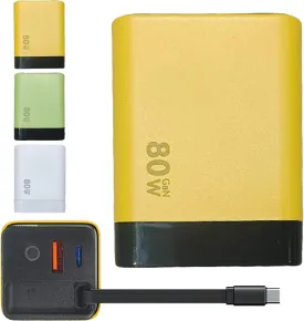 Tobrbes 3 in 1 Gan Charger, Retractable 80w Max, Scalable 80w Max Fast Charger Module with Type-C Cable and 2 USB Ports (Yellow)