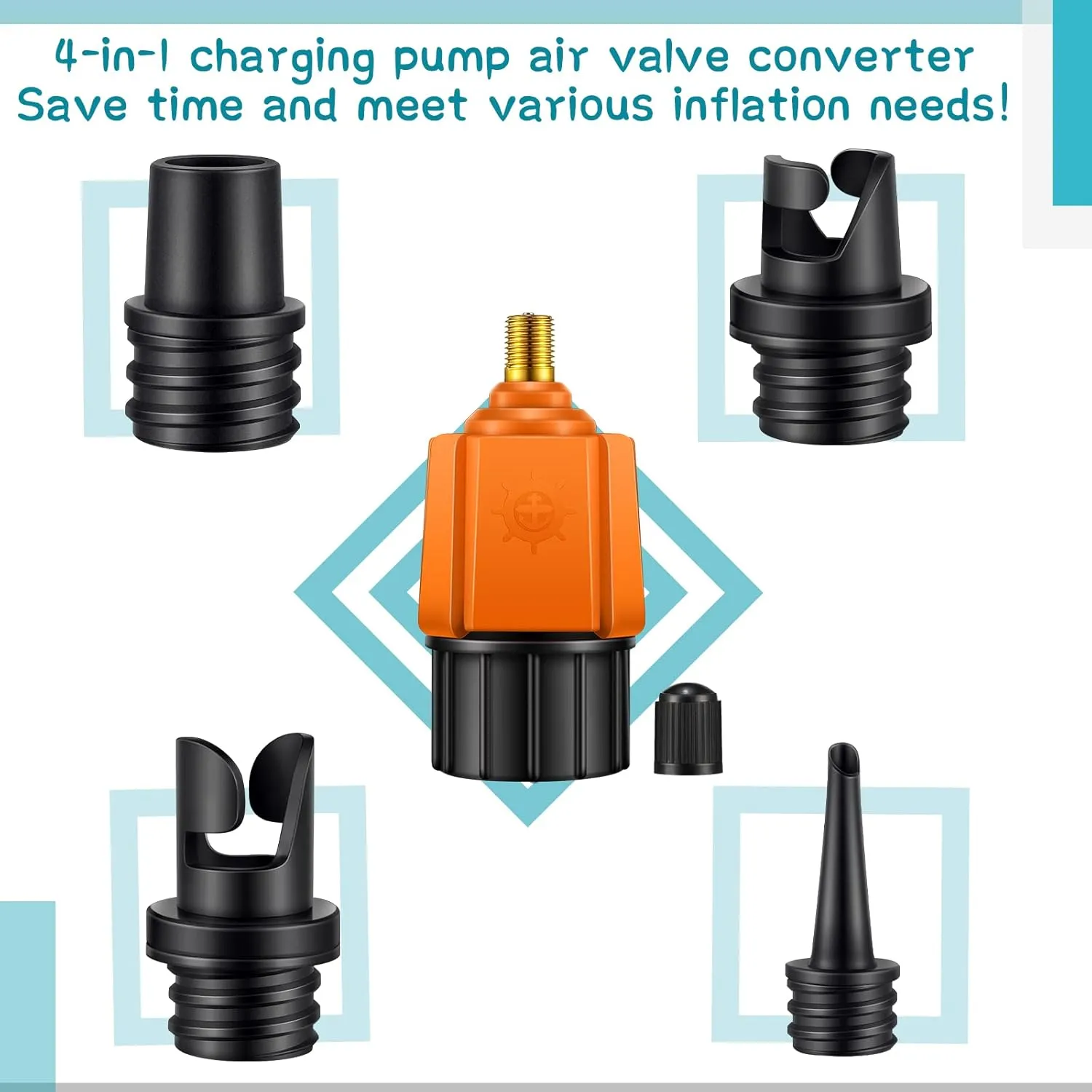 Treela Inflatable Air Pump Adaptor Compatible with SUP Inflatable Car Air Compressor Valve Adaptor with 9 Valve Nozzle for Paddle Board Boat