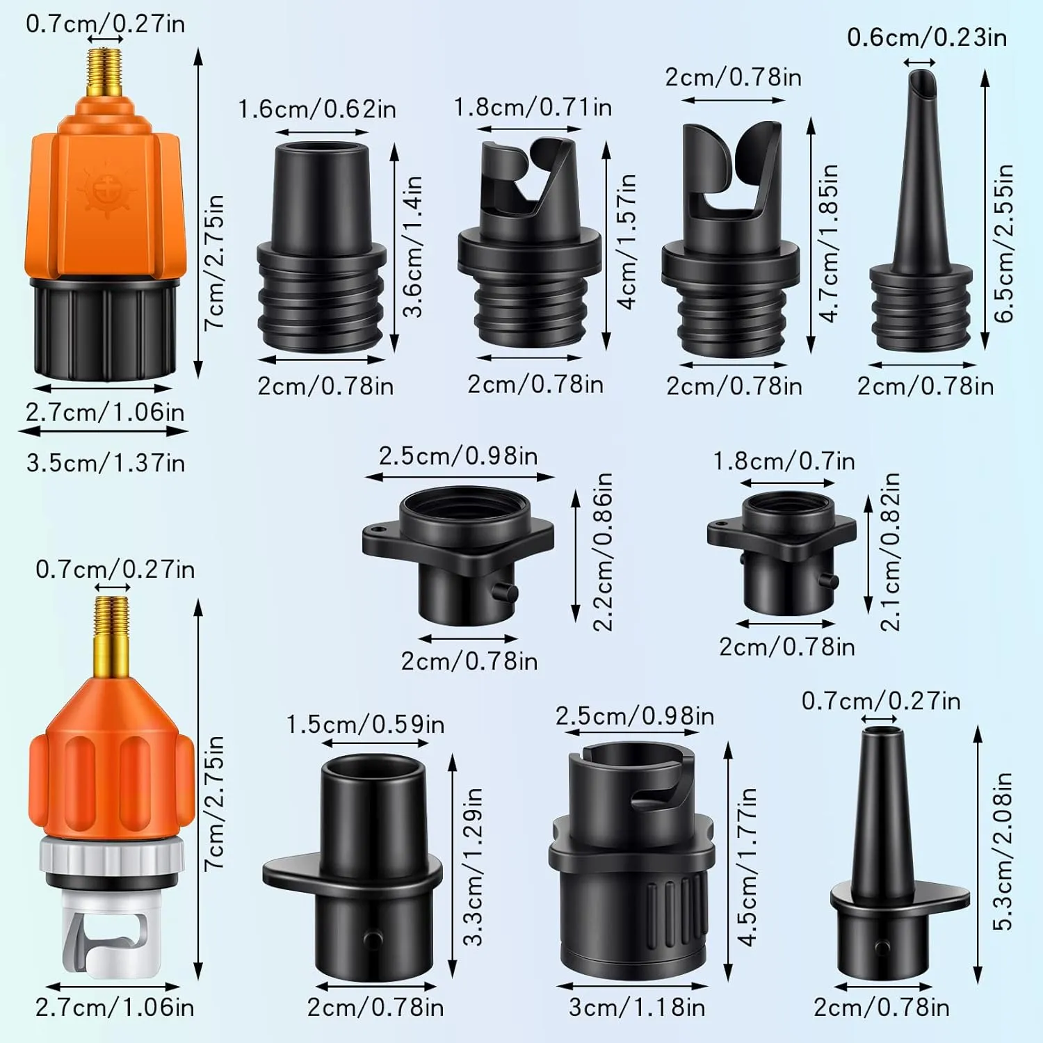 Treela Inflatable Air Pump Adaptor Compatible with SUP Inflatable Car Air Compressor Valve Adaptor with 9 Valve Nozzle for Paddle Board Boat