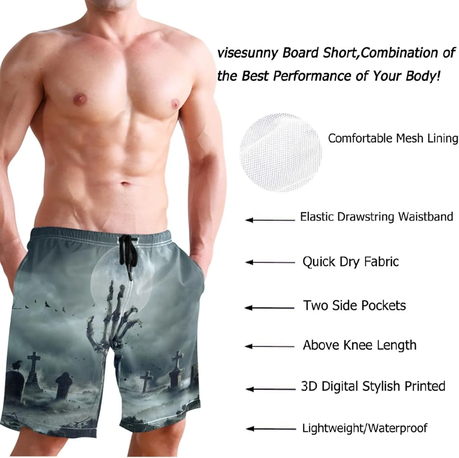 visesunny Stylish Summer Swim Trunks Men's Quick Dry Board Shorts Bathing Suit with Pockets for Men Boyfriends Youth