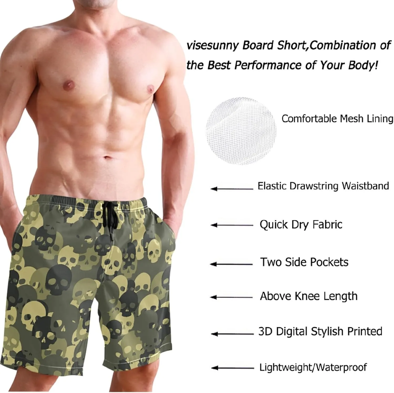 visesunny Stylish Summer Swim Trunks Men's Quick Dry Board Shorts Bathing Suit with Pockets for Men Boyfriends Youth