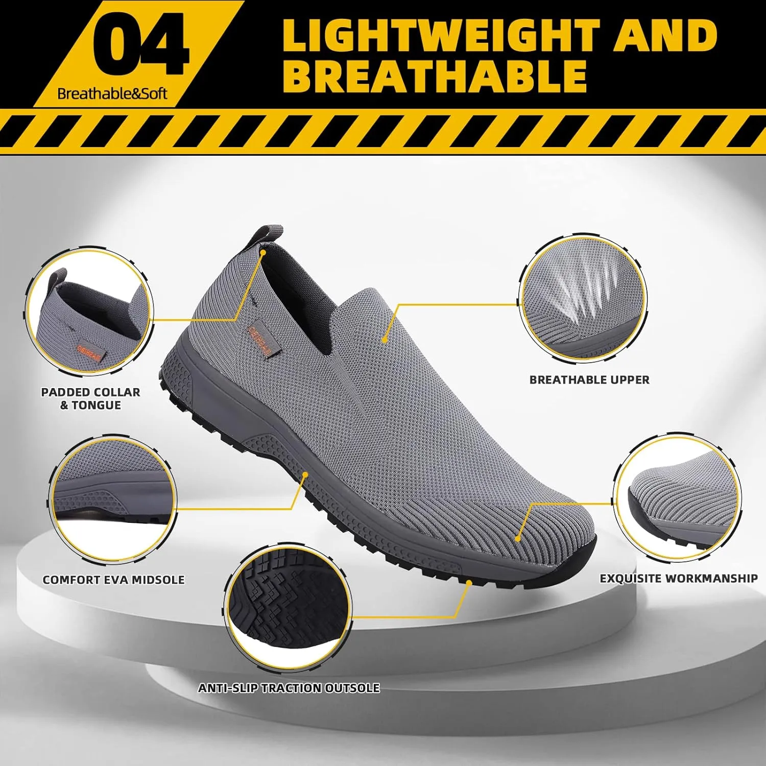 Waterproof Shoes for Men Slip on Non Slip Work Shoes Mens Chef Kitchen Restaurant Shoe Slip Resistant Food Service Rain Shoes Walking Sneakers Lightweight Breathable