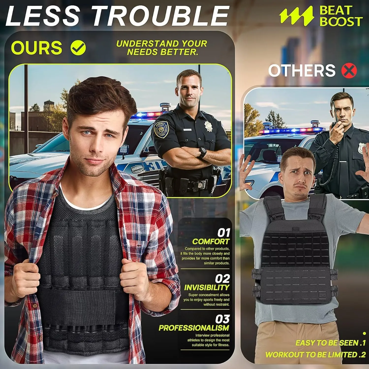 Weighted Vest for Men Women 20lb/30lb/40lb/50lb/60lb Adjustable Weight Vest with Steel Plates Weights for Walking Strength Training Running Workout