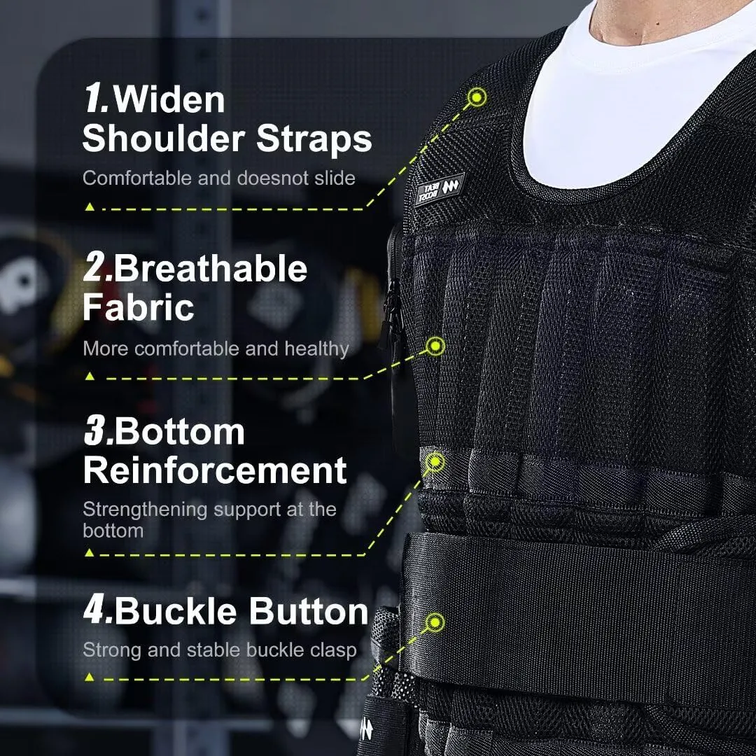 Weighted Vest for Men Women 20lb/30lb/40lb/50lb/60lb Adjustable Weight Vest with Steel Plates Weights for Walking Strength Training Running Workout