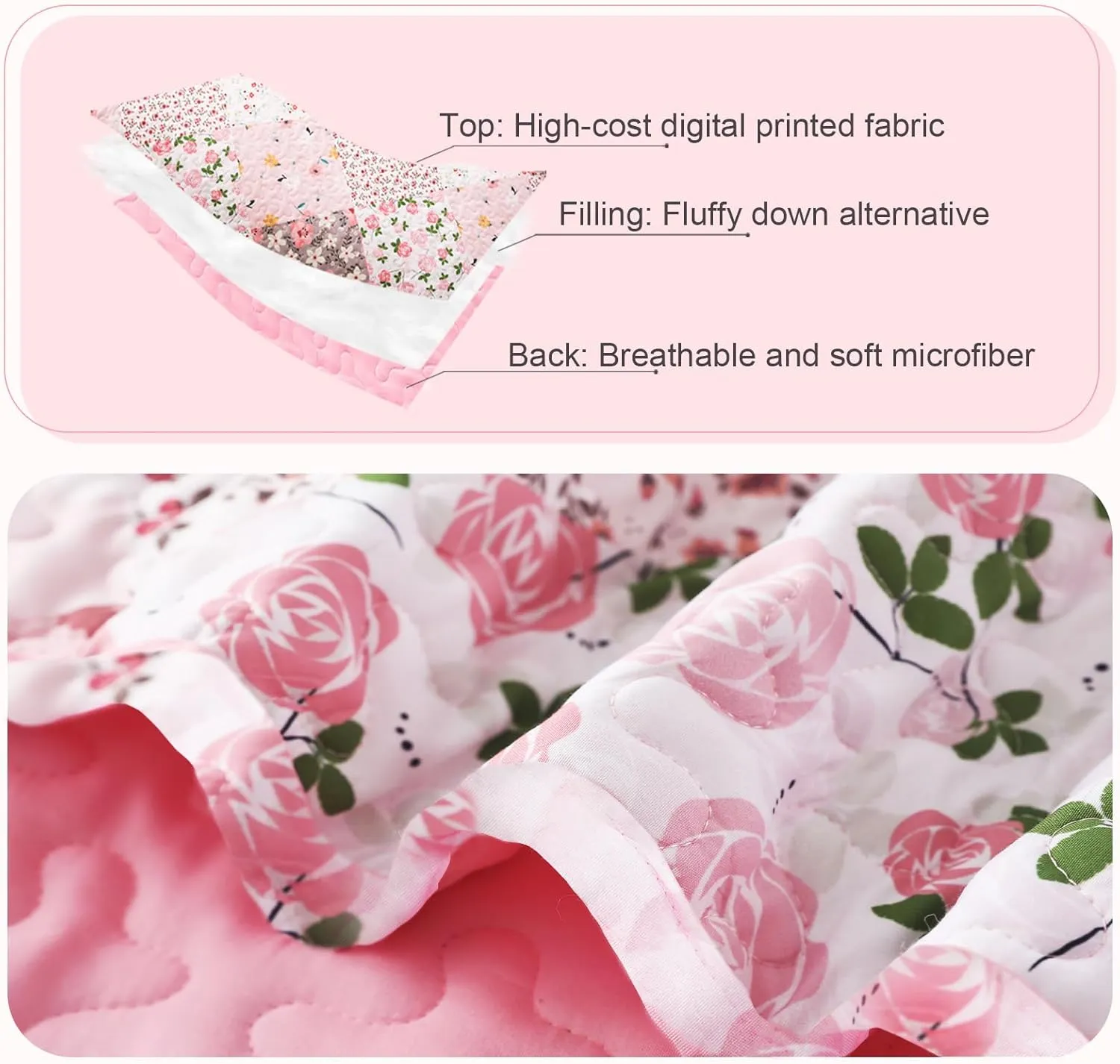 Whale Flotilla Reversible Patchwork Quilts Full Queen Size, Lightweight Boho Printed Bedspreads Coverlets Quilt Bedding Set with 2 Pillow Shams for All Seasons, Pink