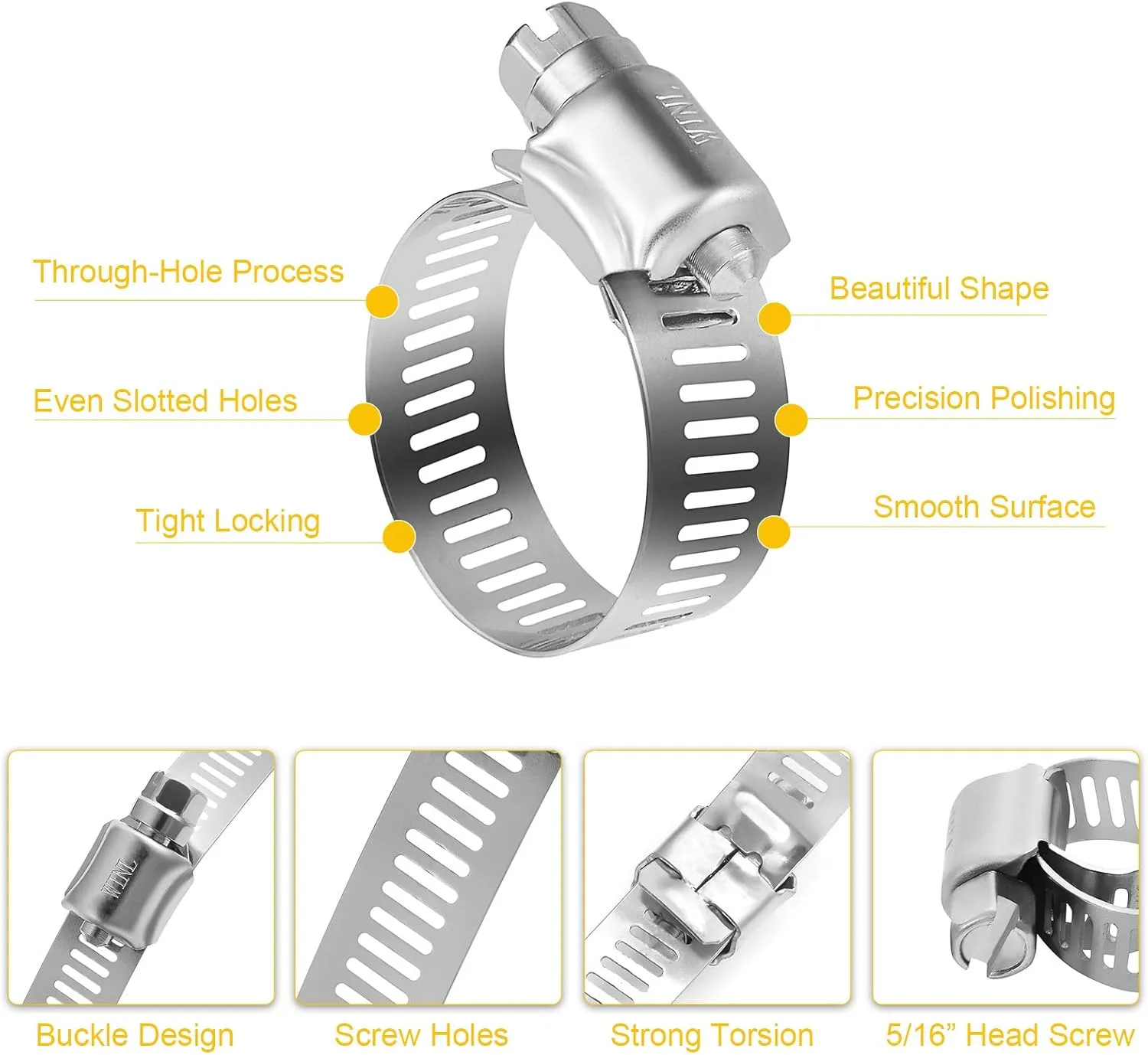 WINL Stainless Steel Hose Clamps - 16 Pack Worm Gear Drive Hose Clamps SAE 12 Clamping Range of 1/2'' to 1-1/4'' (14mm-31mm) for Automotive Plumbing, 1/2 Inch, 3/4 Inch, 1 Inch Hose Clamps