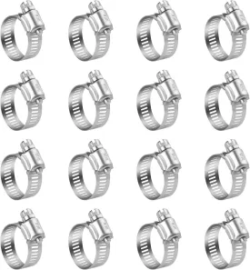 WINL Stainless Steel Hose Clamps - 16 Pack Worm Gear Drive Hose Clamps SAE 12 Clamping Range of 1/2'' to 1-1/4'' (14mm-31mm) for Automotive Plumbing, 1/2 Inch, 3/4 Inch, 1 Inch Hose Clamps