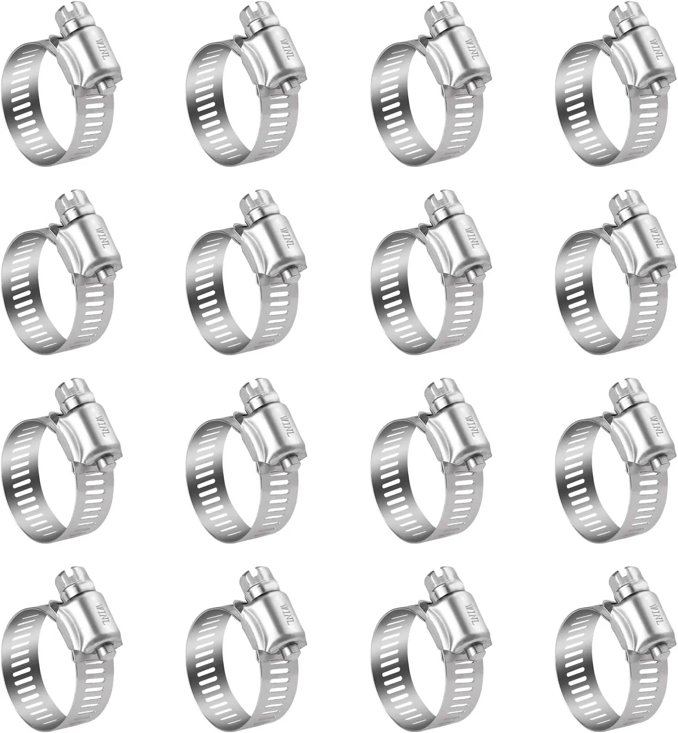 WINL Stainless Steel Hose Clamps - 16 Pack Worm Gear Drive Hose Clamps SAE 12 Clamping Range of 1/2'' to 1-1/4'' (14mm-31mm) for Automotive Plumbing, 1/2 Inch, 3/4 Inch, 1 Inch Hose Clamps
