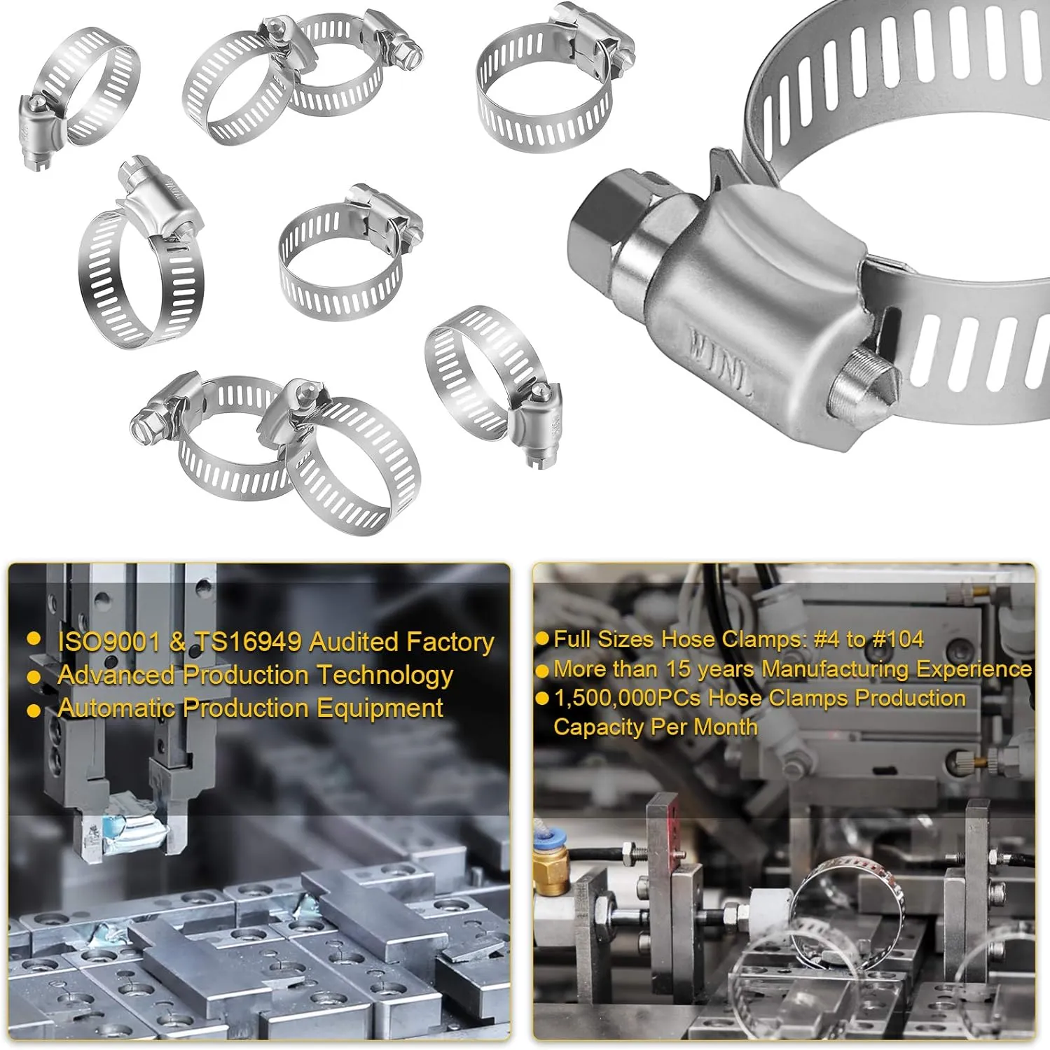 WINL Stainless Steel Hose Clamps - 16 Pack Worm Gear Drive Hose Clamps SAE 12 Clamping Range of 1/2'' to 1-1/4'' (14mm-31mm) for Automotive Plumbing, 1/2 Inch, 3/4 Inch, 1 Inch Hose Clamps
