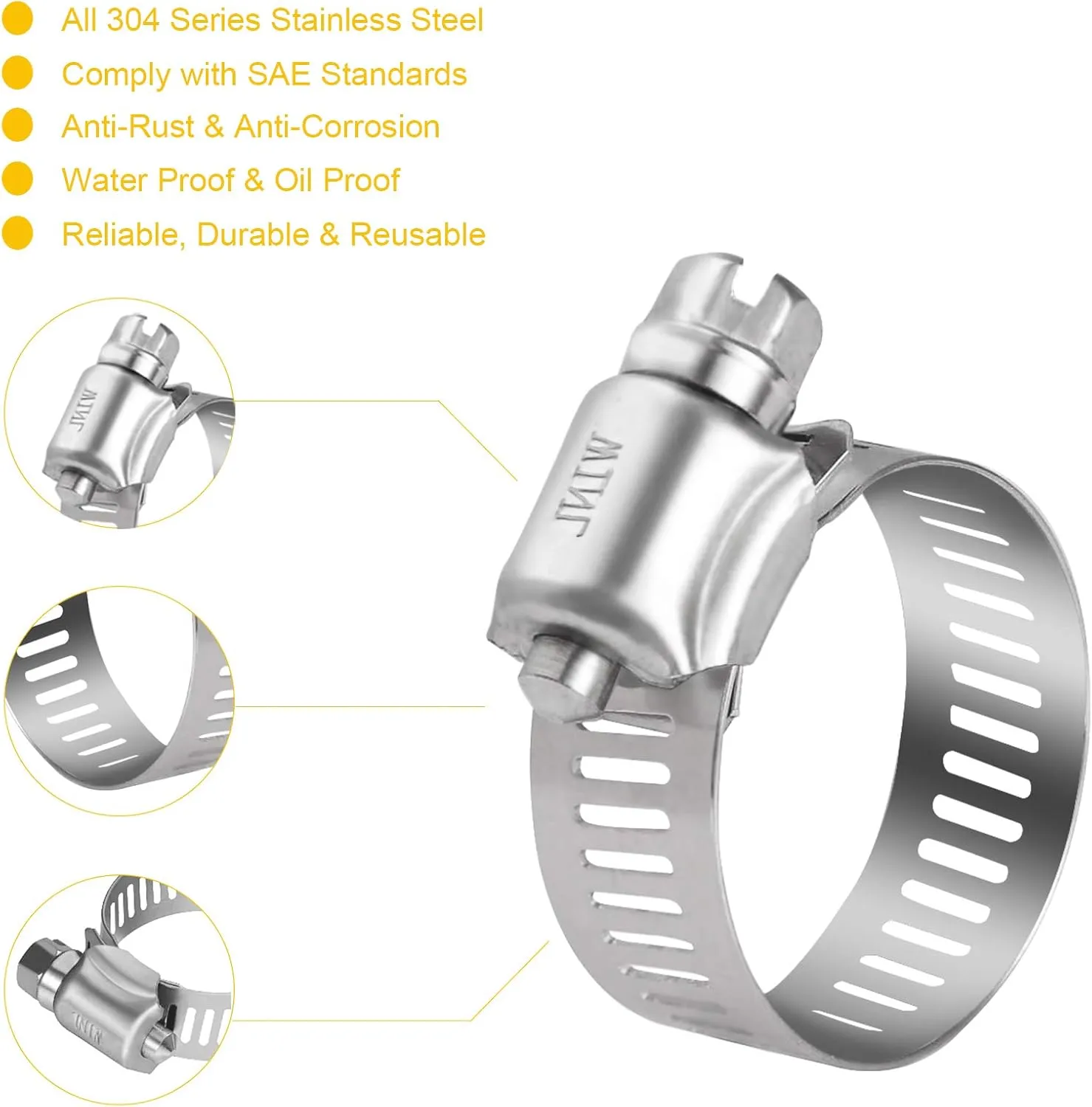 WINL Stainless Steel Hose Clamps - 16 Pack Worm Gear Drive Hose Clamps SAE 12 Clamping Range of 1/2'' to 1-1/4'' (14mm-31mm) for Automotive Plumbing, 1/2 Inch, 3/4 Inch, 1 Inch Hose Clamps