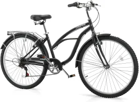 Women Bike, 26 Inch Beach Cruiser Bike, 7 Speed Commuter Bicycle with Ergonomic Upright Frame, Full Front & Rear Fenders and Foldable Front Basket (Green/Black/Red)