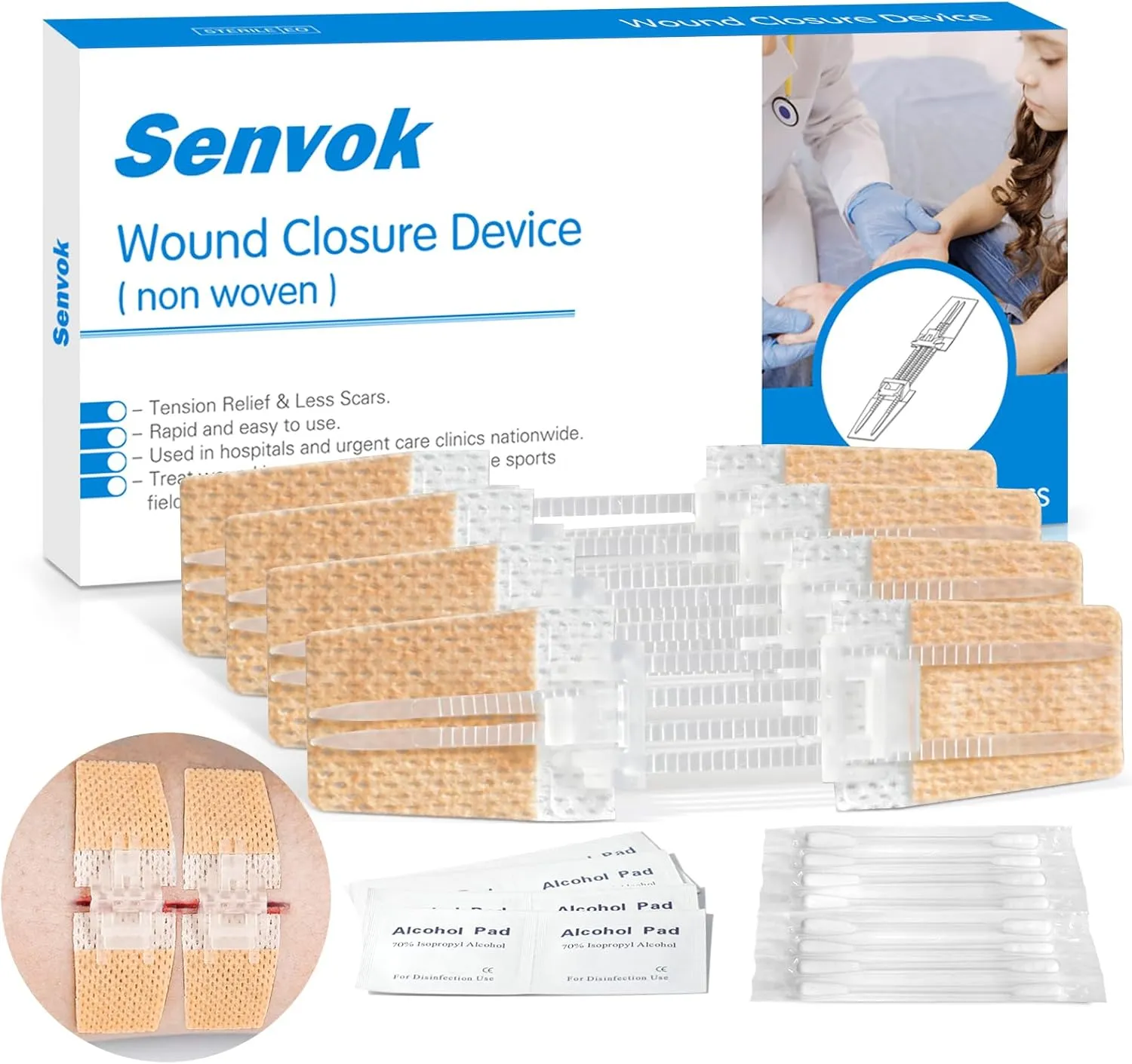 Wound Closure Device 4 Pcs - FSA/HSA Eligible Zip Sutures & Butterfly Bandage | Stitch-Free Wound Repair, Rapid Hemostasis for Hiking, Camping, Wilderness Survival | Outdoor First Aid Essentials