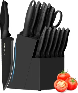 XANAPON Knife Set, 14 Pieces Kitchen Knife Set, High Carbon German Stainless Steel, Dishwasher Safe Cutlery, Black