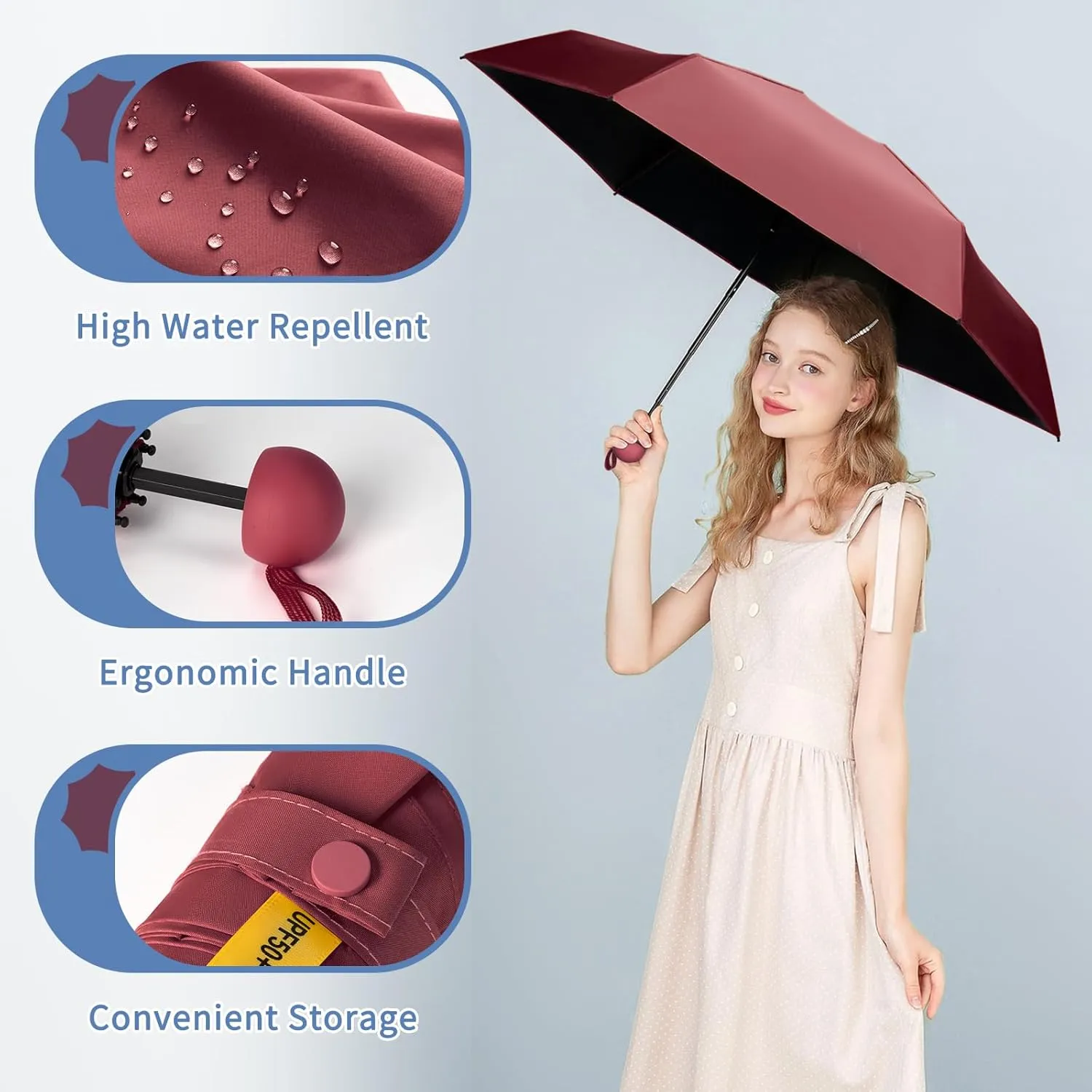 Yoobure Travel Umbrella Portable Compact Umbrellas, Pocket Mini for Purse, Umbrellas for UV Sun & Rain Small for Backpack, Umbrella with Case Folding for Kids Women