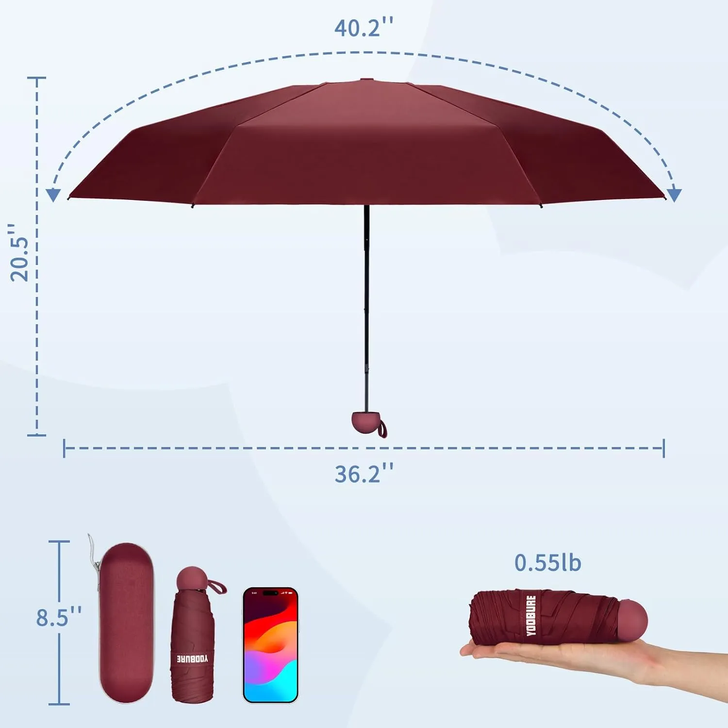 Yoobure Travel Umbrella Portable Compact Umbrellas, Pocket Mini for Purse, Umbrellas for UV Sun & Rain Small for Backpack, Umbrella with Case Folding for Kids Women