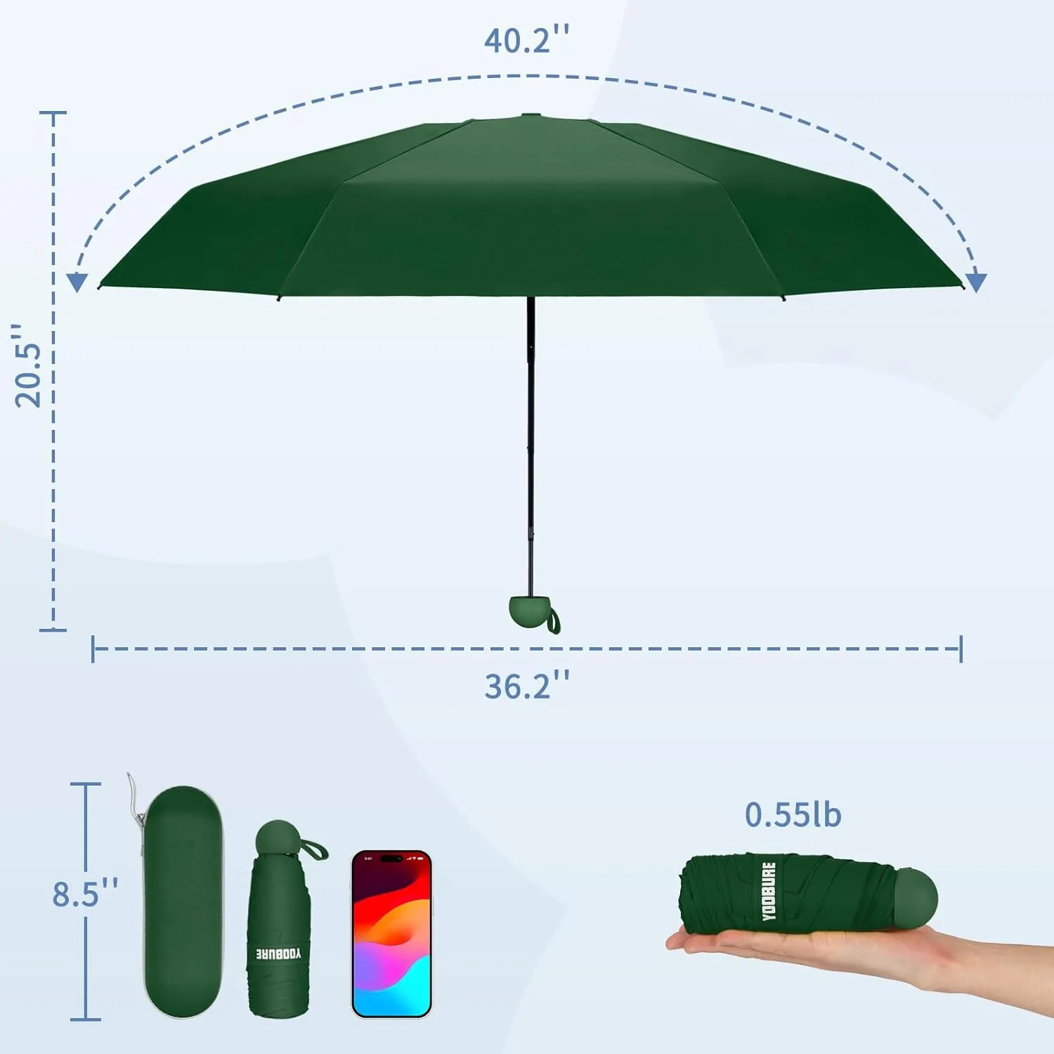 Yoobure Travel Umbrella Portable Compact Umbrellas, Pocket Mini for Purse, Umbrellas for UV Sun & Rain Small for Backpack, Umbrella with Case Folding for Kids Women