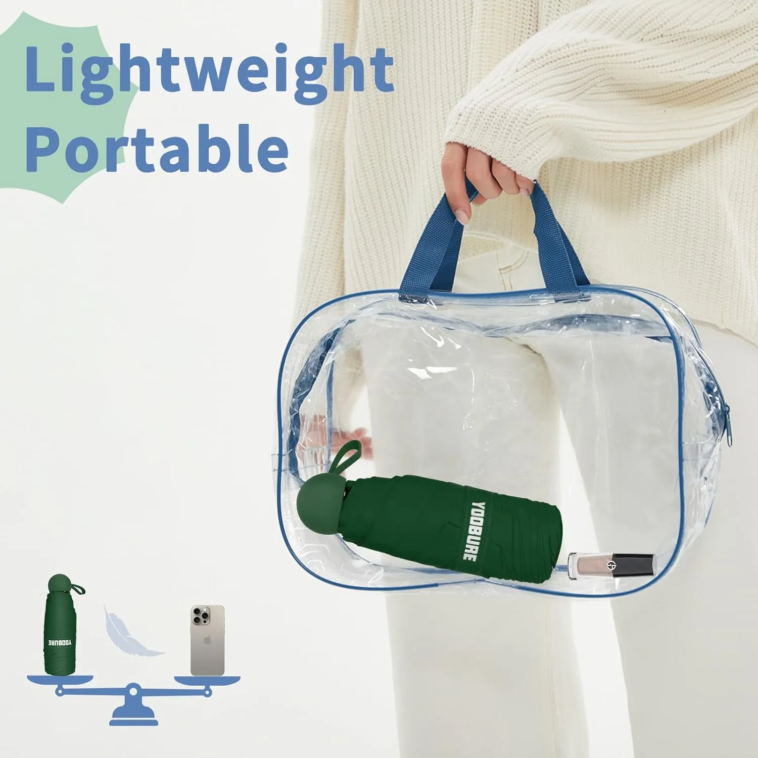 Yoobure Travel Umbrella Portable Compact Umbrellas, Pocket Mini for Purse, Umbrellas for UV Sun & Rain Small for Backpack, Umbrella with Case Folding for Kids Women