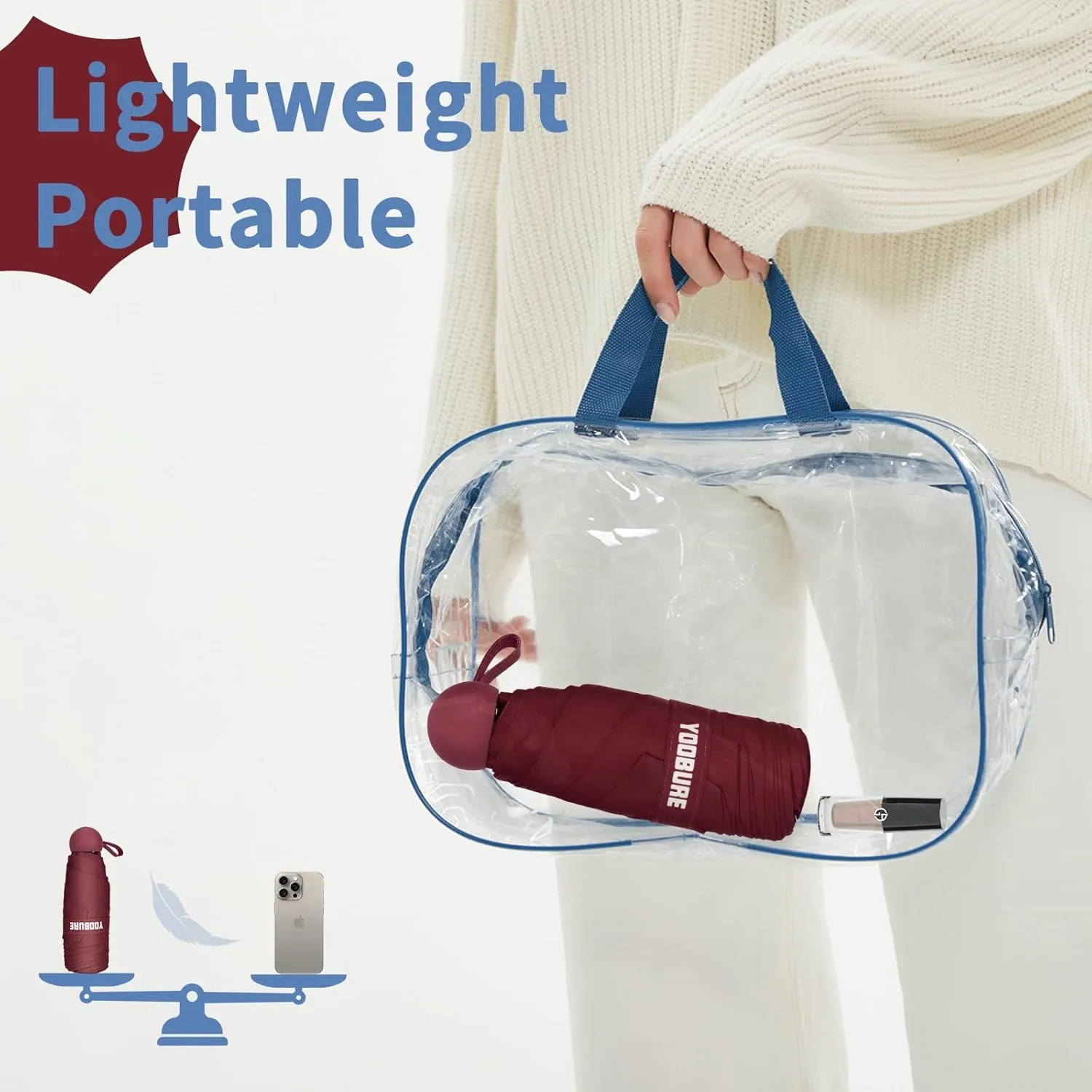 Yoobure Travel Umbrella Portable Compact Umbrellas, Pocket Mini for Purse, Umbrellas for UV Sun & Rain Small for Backpack, Umbrella with Case Folding for Kids Women