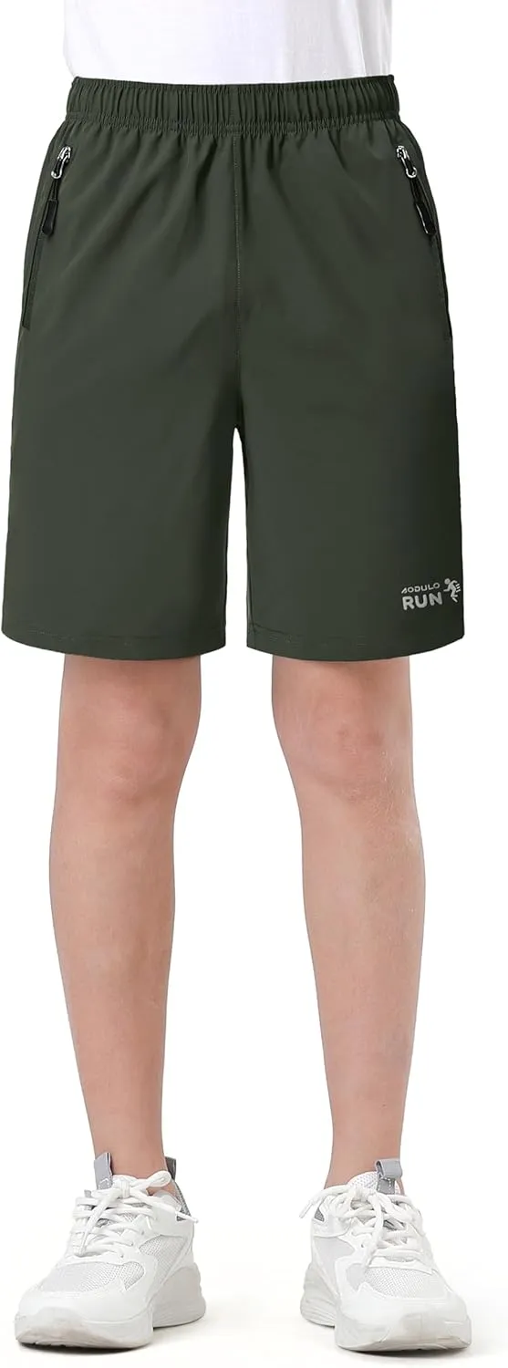 Youth Kids Athletic Shorts Quick Dry Lightweight Beathable Comfy Zipper Running Soccer Size 5-16 Outdoor Active Gym Workout