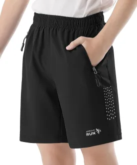 Youth Kids Athletic Shorts Quick Dry Lightweight Beathable Comfy Zipper Running Soccer Size 5-16 Outdoor Active Gym Workout