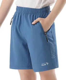Youth Kids Athletic Shorts Quick Dry Lightweight Beathable Comfy Zipper Running Soccer Size 5-16 Outdoor Active Gym Workout