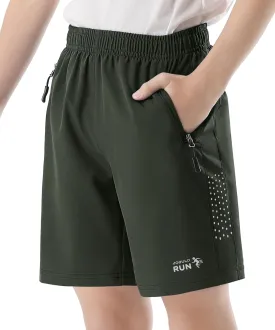 Youth Kids Athletic Shorts Quick Dry Lightweight Beathable Comfy Zipper Running Soccer Size 5-16 Outdoor Active Gym Workout