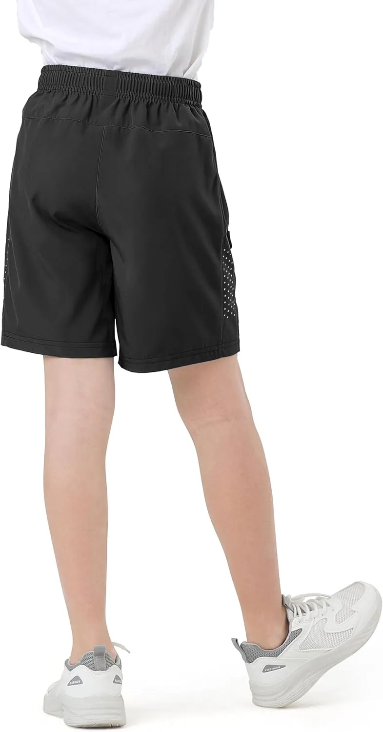 Youth Kids Athletic Shorts Quick Dry Lightweight Beathable Comfy Zipper Running Soccer Size 5-16 Outdoor Active Gym Workout